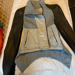 BCBG Denim and leather jacket and leggings set